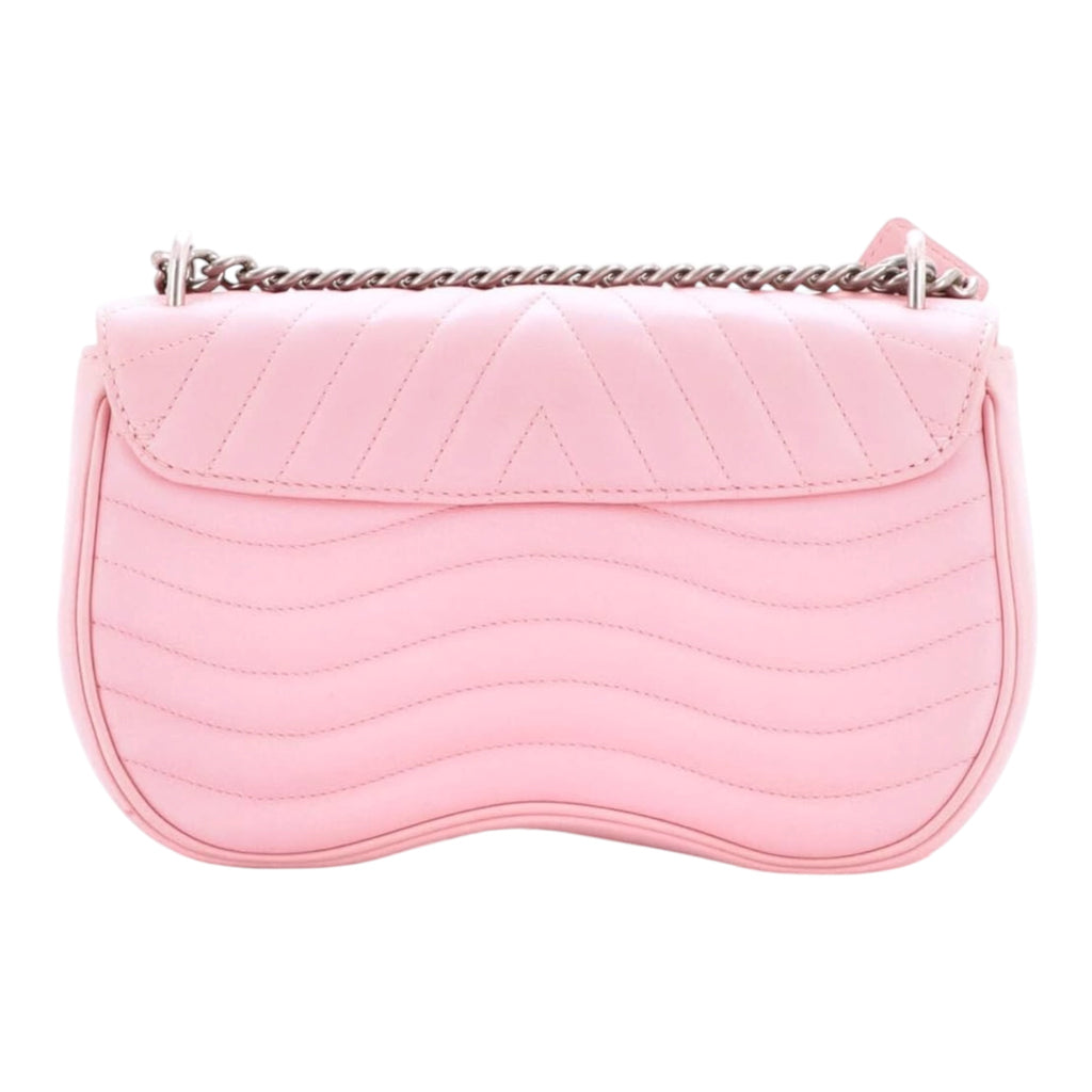 New Wave Chain Bag Quilted Leather Bag. MM Pink
