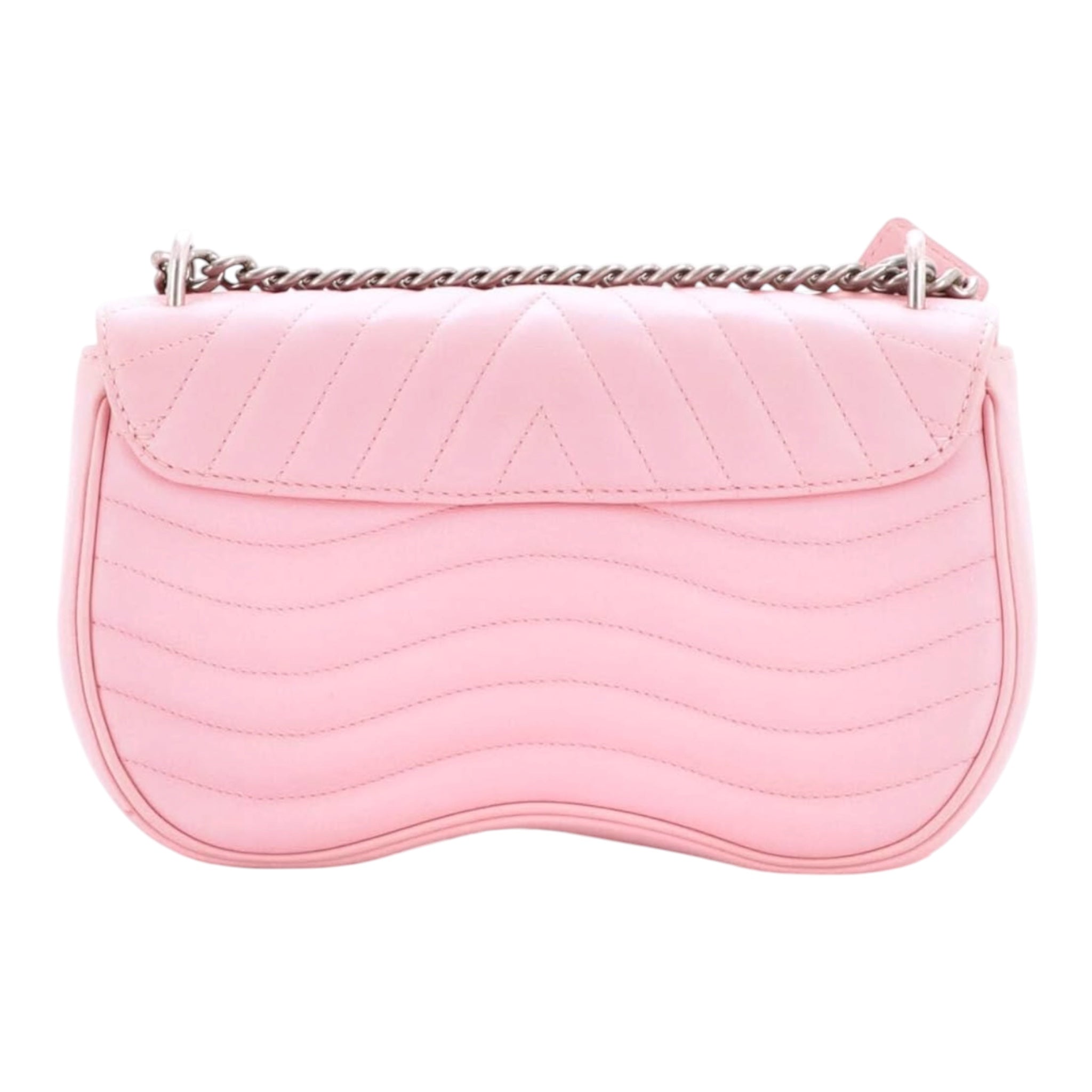 New Wave Chain Bag Quilted Leather Bag. MM Pink