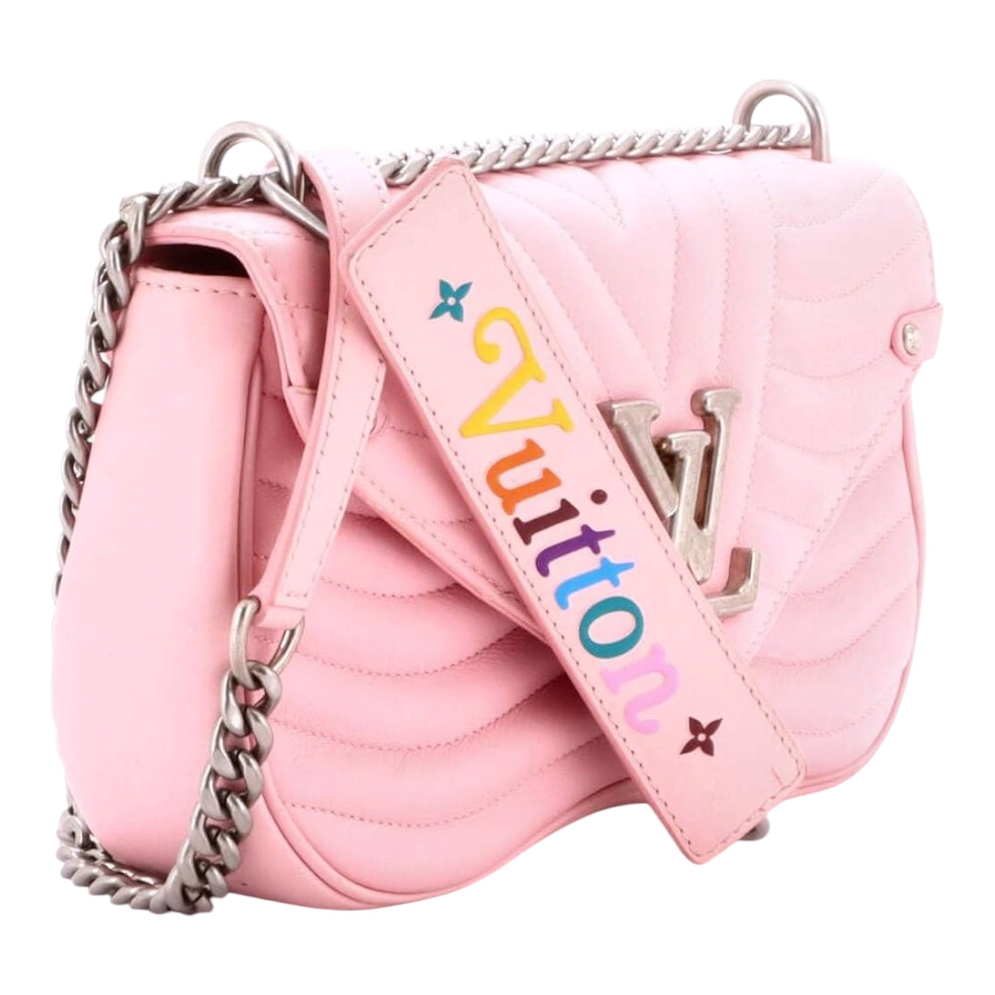 New Wave Chain Bag Quilted Leather Bag. MM Pink