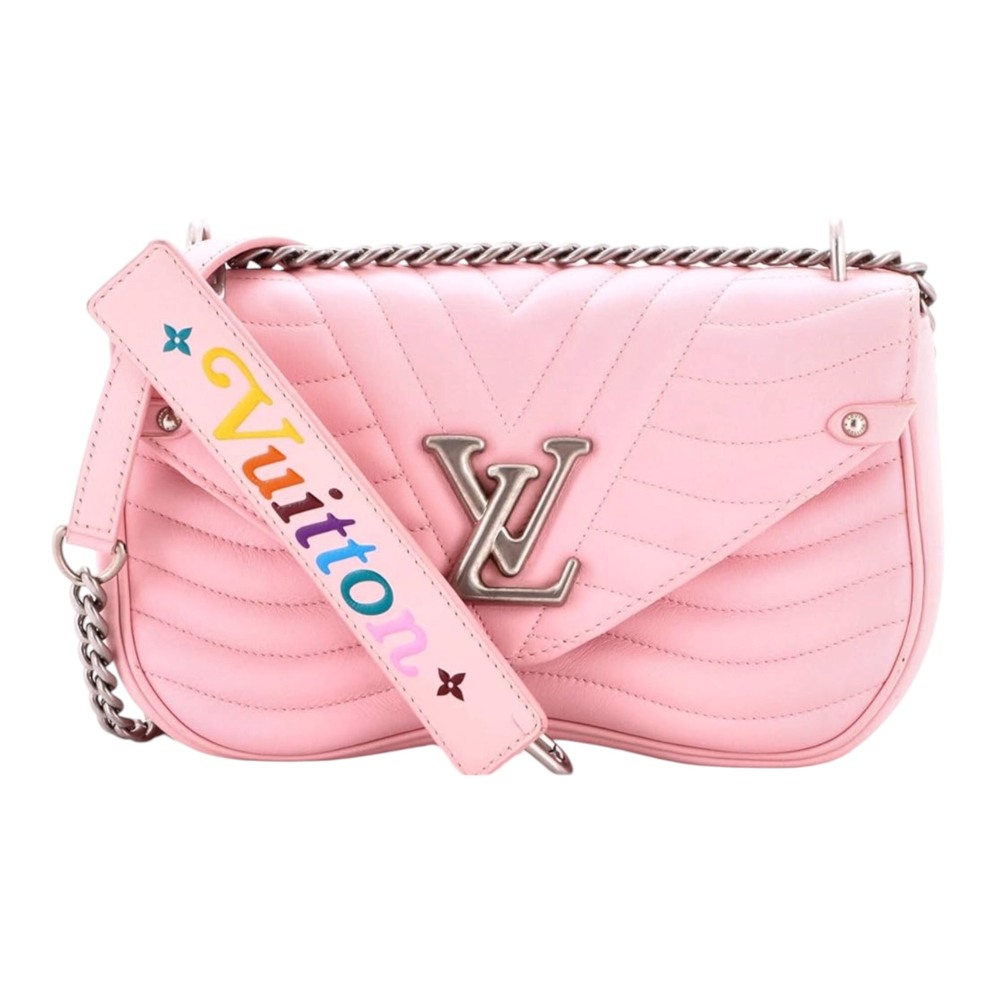 New Wave Chain Bag Quilted Leather Bag. MM Pink