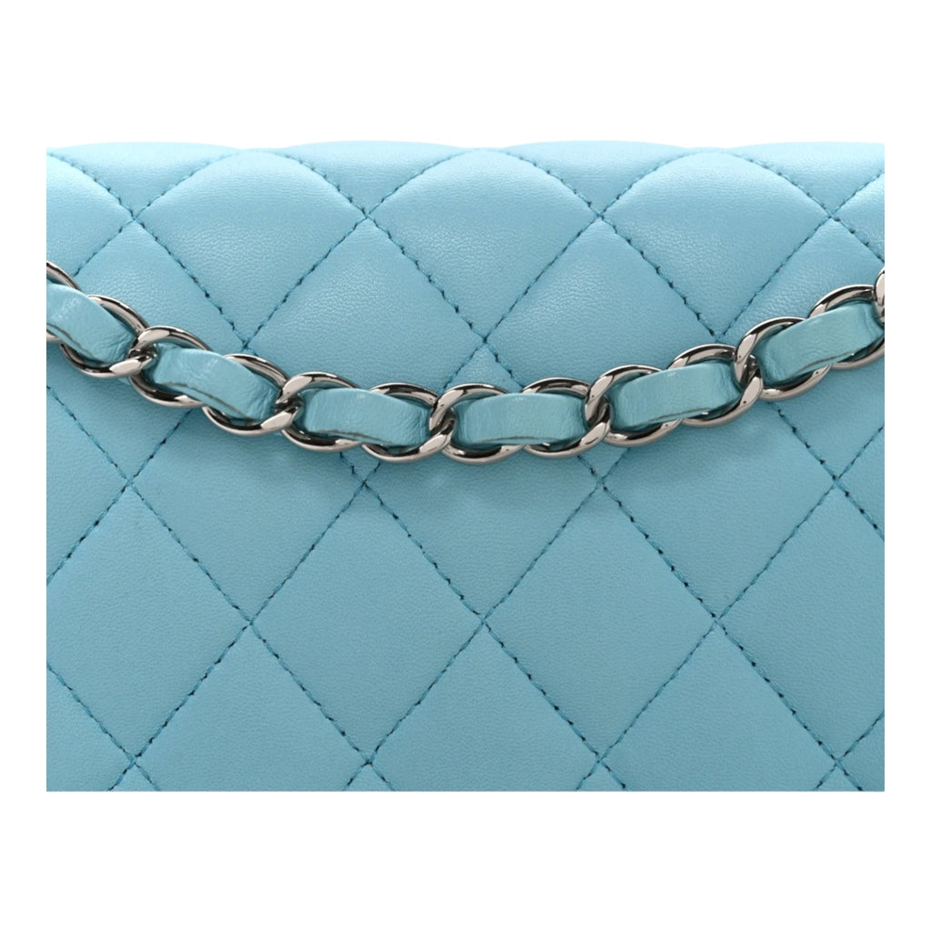 Quilted Medium Double Flap Light Blue Handbag