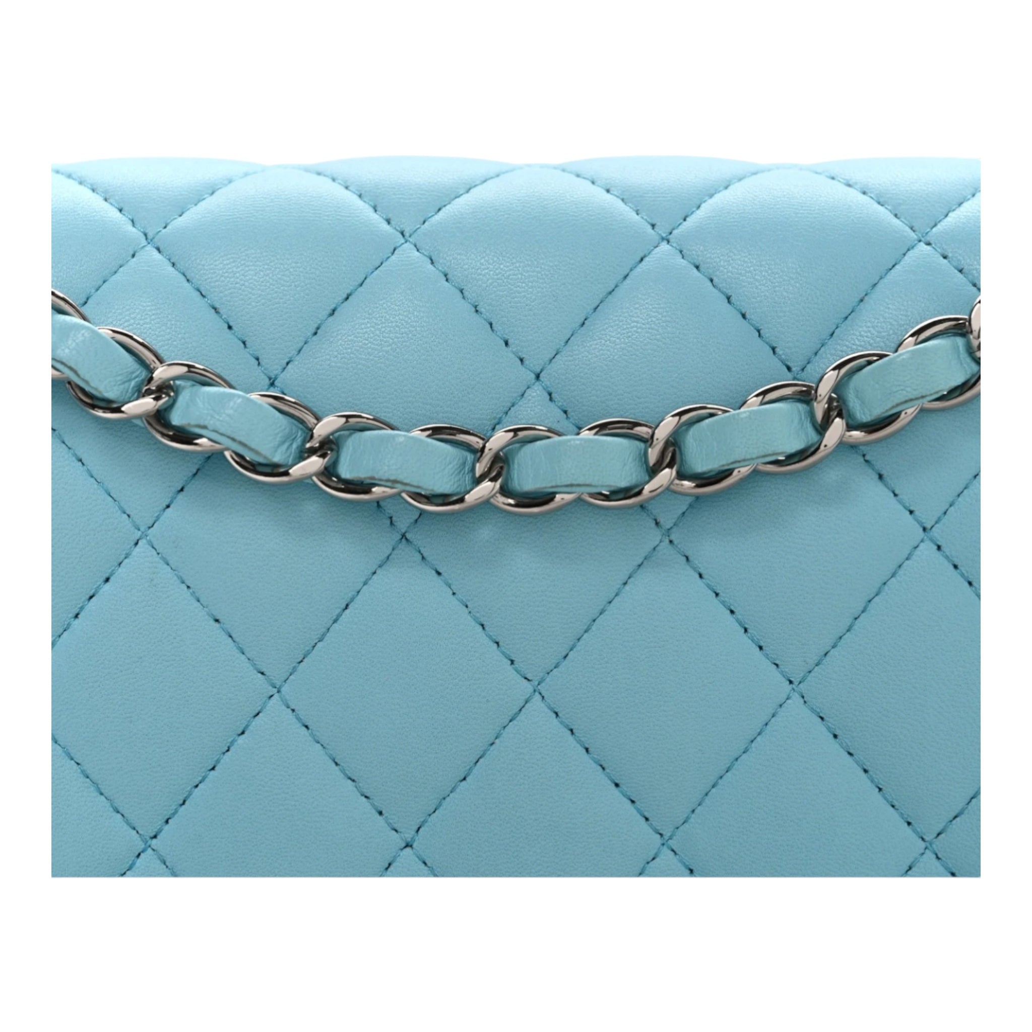 Quilted Medium Double Flap Light Blue Handbag