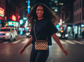 Small Mirror Calfskin Metallic Gold  Flap Handbag