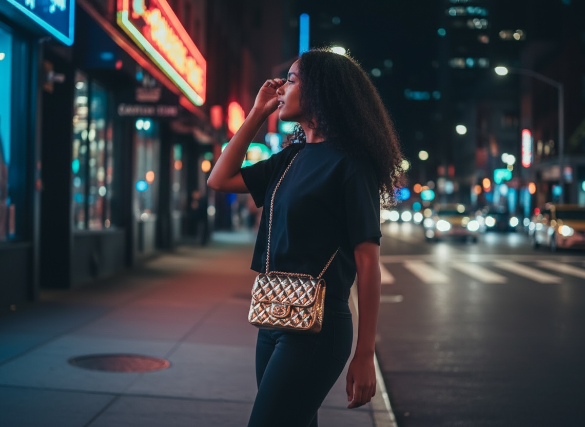 Small Mirror Calfskin Metallic Gold  Flap Handbag