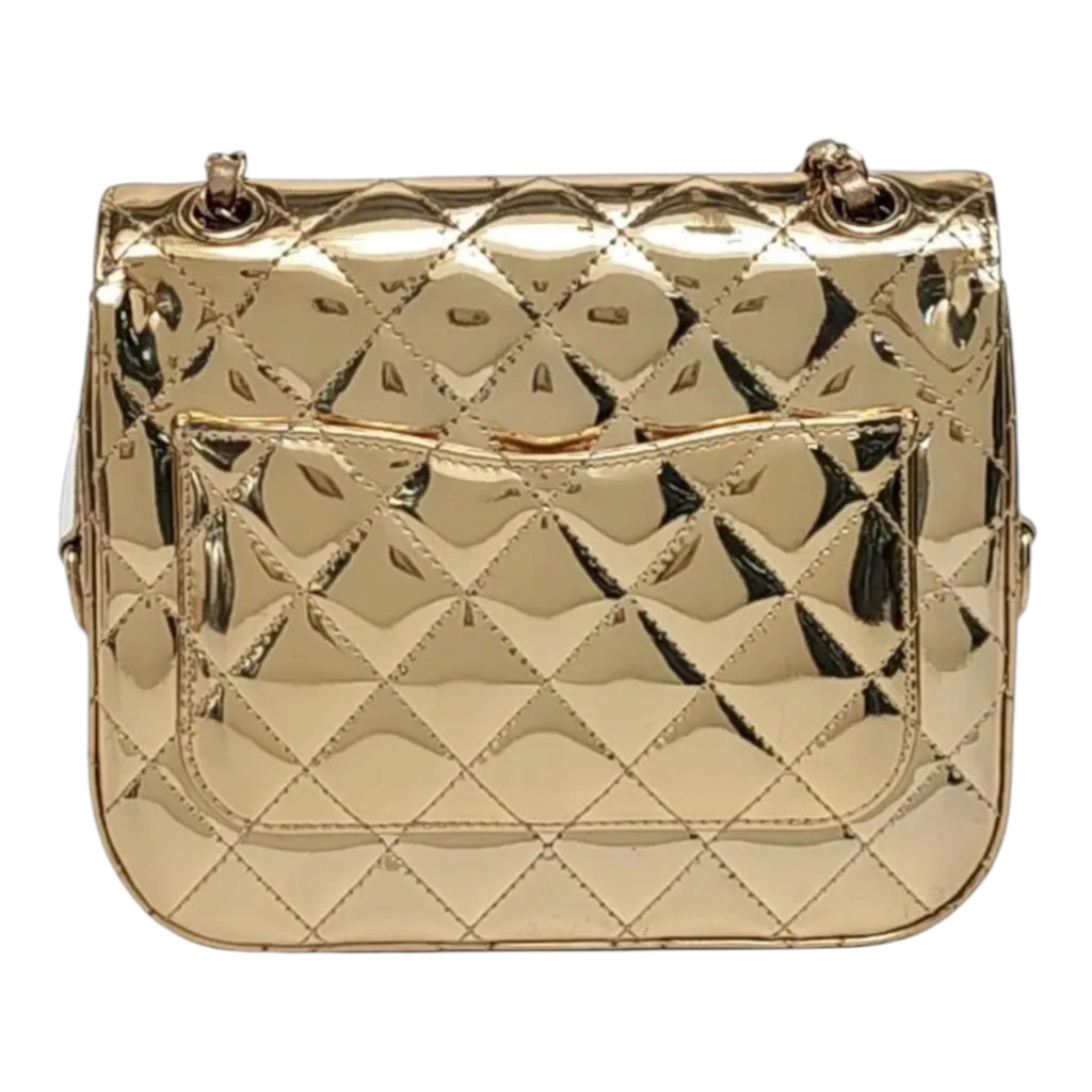 Small Mirror Calfskin Metallic Gold  Flap Handbag