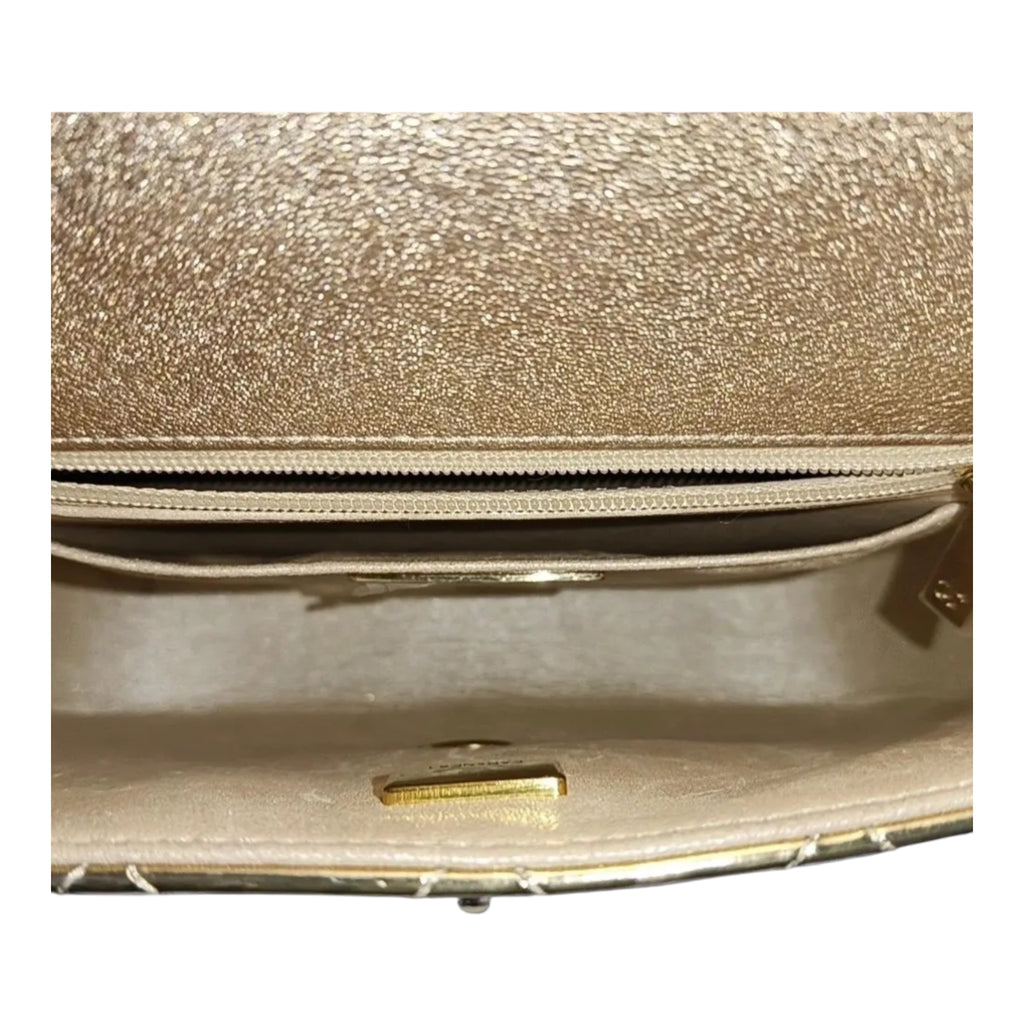Small Mirror Calfskin Metallic Gold  Flap Handbag