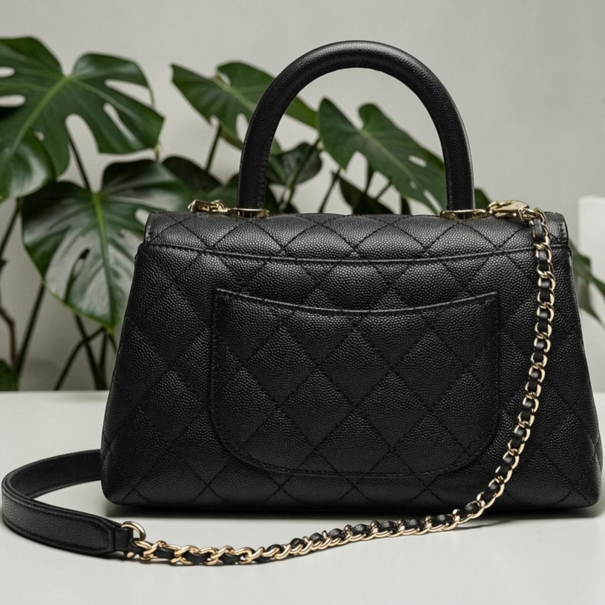 Grained Calfskin & Gold -Toned Metal Handbag