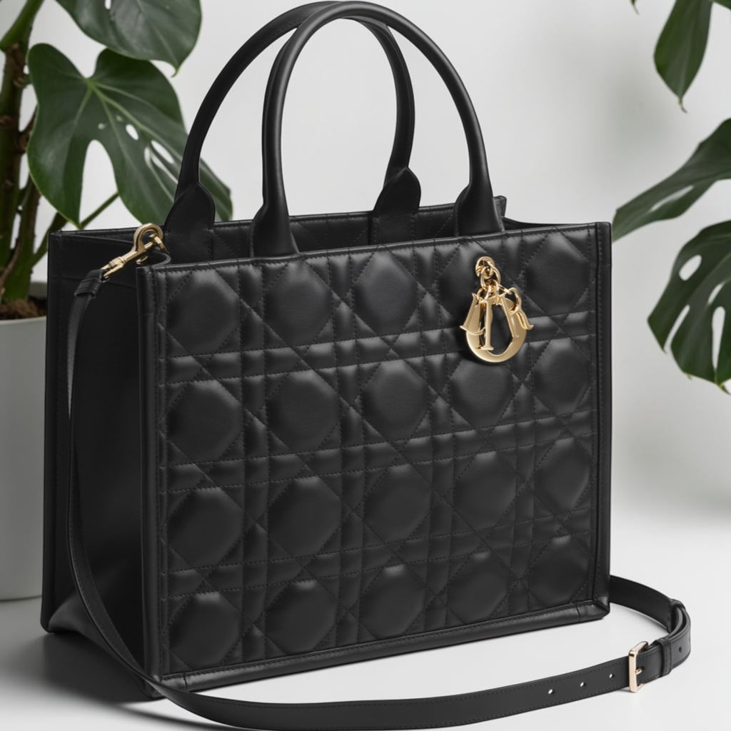Medium Dior Book Tote Black Calfskin Handbag
