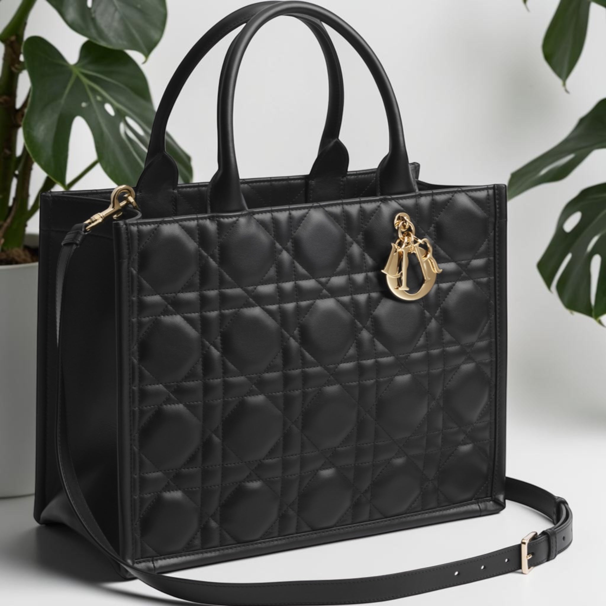 Medium Dior Book Tote Black Calfskin Handbag