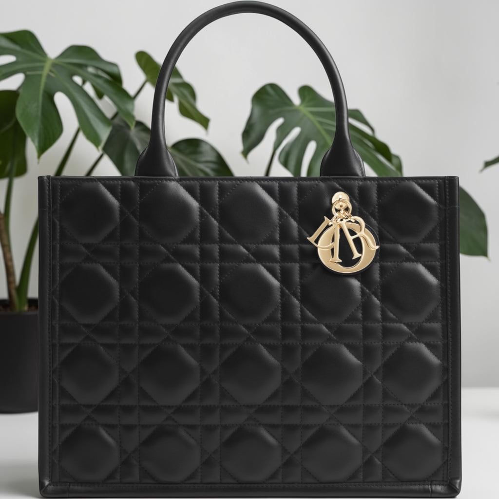 Medium Dior Book Tote Black Calfskin Handbag